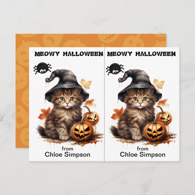 Hexenkätzchen Cat School Party Halloween Card Postkarte (Vorne/Hinten)