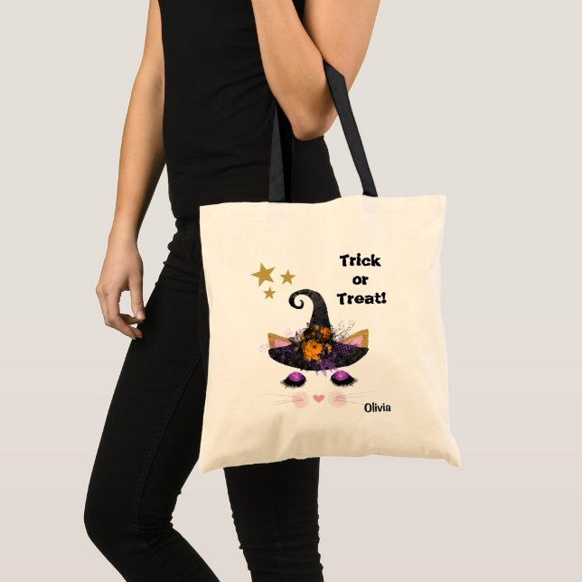 Hexenkätzchen Halloween-Trick oder Treat Tote-Beut Tragetasche (Vorderseite (Produkt))