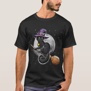 Hexenkatze auf Besen reitend T-Shirt