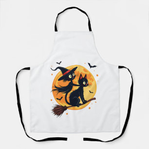 Hexenkatze auf einem Besenstiel � Halloween Nacht Schürze