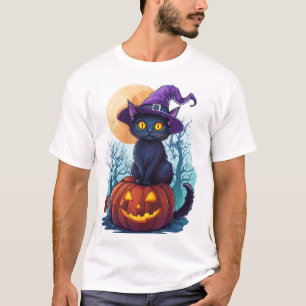 Hexenkatze auf einem Kürbis T-Shirt