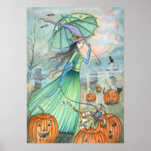Hexenkatze Autumn Halloween Poster von M. Harrison