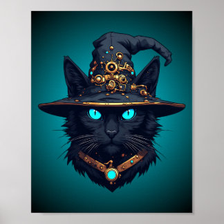 Hexenkatze Cyberpunk Mecha Halloween Neon Sonnenbr Poster