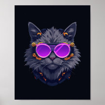 Hexenkatze Cyberpunk Mecha Neon Poster