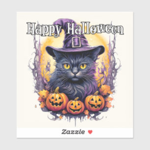 Hexenkatze Frohes Halloween Aufkleber