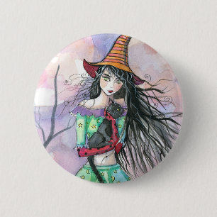 Hexenkatze Halloween Button Pin