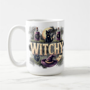 Hexenkatze Halloween Damen Dark Gothic T-Shirt Kaffeetasse