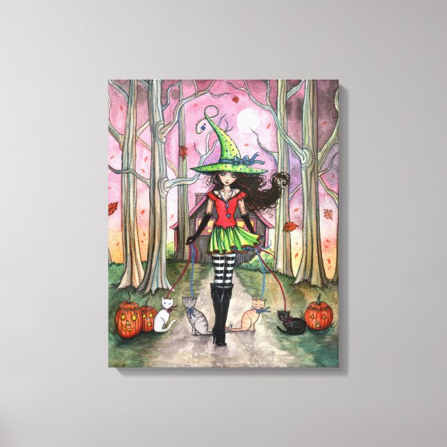 Hexenkatze Halloween Galerie Wrapped Canvas Print Leinwanddruck (Vorderseite)