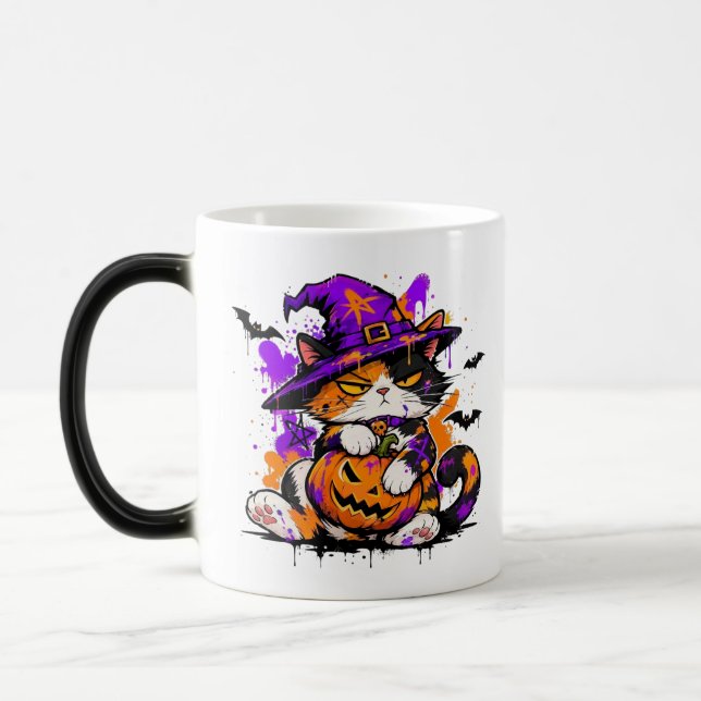 Hexenkatze Halloween Kaffee Verwandlungstasse (Links)