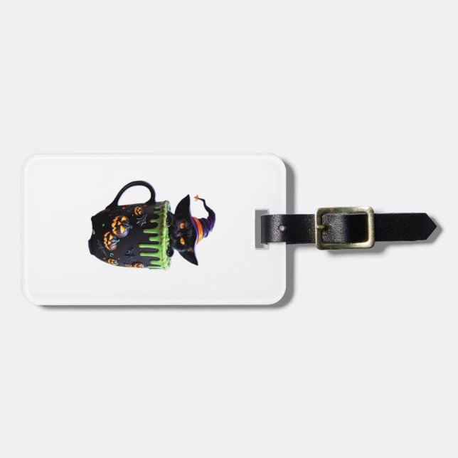 Hexenkatze Halloween-Kaffeetasse  Süße schwarze Ka Gepäckanhänger (Vorderseite horizontal)