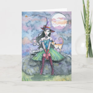 Hexenkatze Halloween-Karte von Molly Harrison Karte