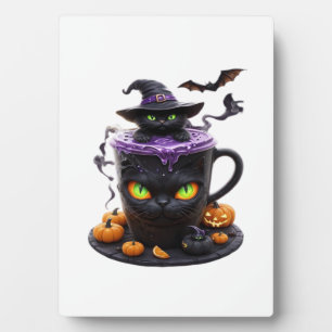 Hexenkatze Halloween-Latte Gruseliger süßer Kaffe Fotoplatte