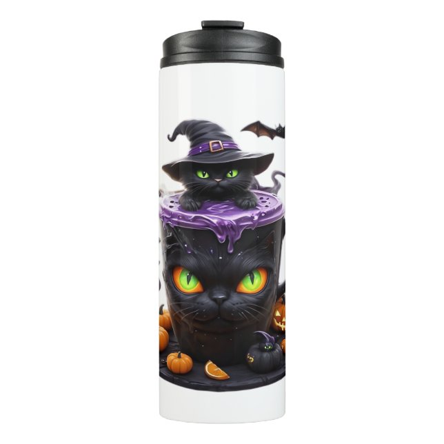 Hexenkatze Halloween Latte - Niedlicher, cremiger  Thermosbecher (Vorderseite)