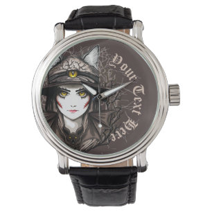 Hexenkatze Halloween Niedliches Portrait Armbanduhr