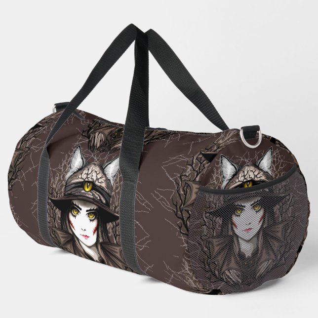 Hexenkatze Halloween Niedliches Portrait Duffle Bag (Rechte Ecke)