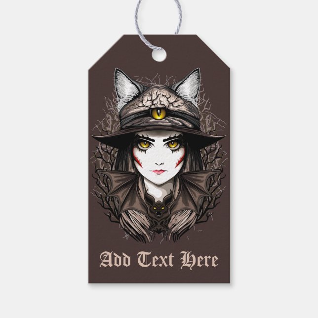 Hexenkatze Halloween Niedliches Portrait Geschenkanhänger (Vorderseite)