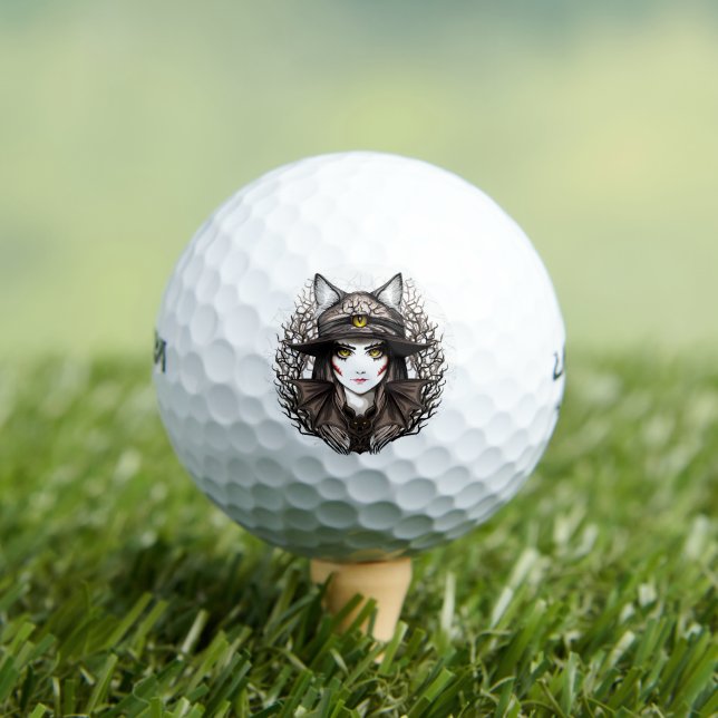 Hexenkatze Halloween Niedliches Portrait Golfball (Insitu T-Shirt)