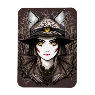 Hexenkatze Halloween Niedliches Portrait Magnet