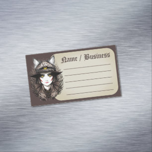 Hexenkatze Halloween Niedliches Portrait Magnetische Visitenkarte