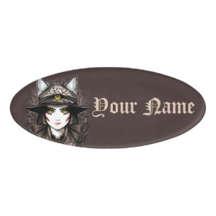 Hexenkatze Halloween Niedliches Portrait Namenschild