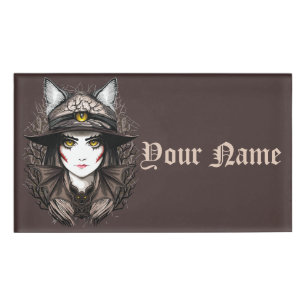 Hexenkatze Halloween Niedliches Portrait Namenschild