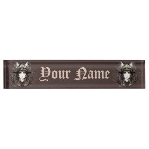 Hexenkatze Halloween Niedliches Portrait Namensplakette