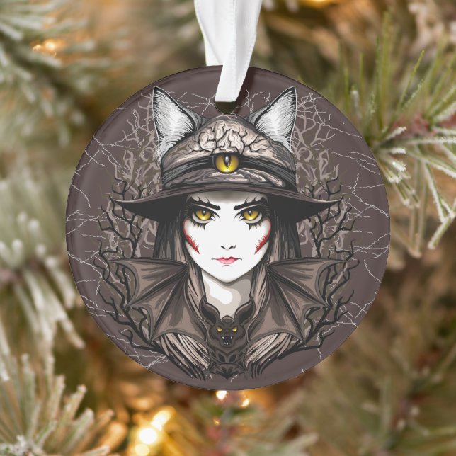 Hexenkatze Halloween Niedliches Portrait Ornament (Baum)