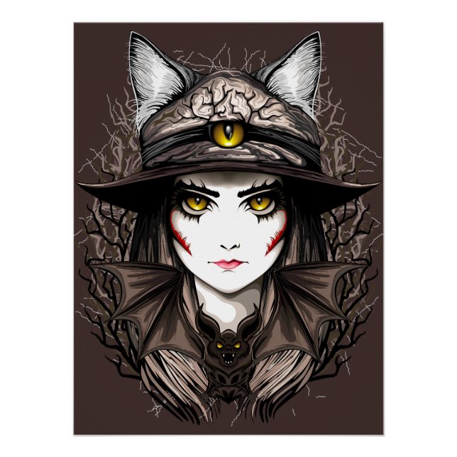 Hexenkatze Halloween Niedliches Portrait Poster (Vorderseite)