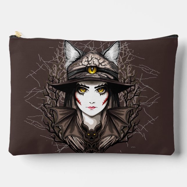 Hexenkatze Halloween Niedliches Portrait Zubehörtasche (Vorderseite)