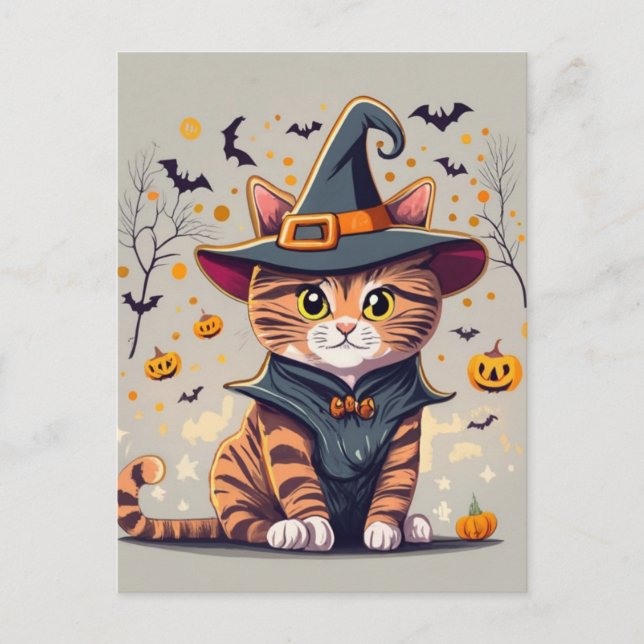 Hexenkatze Halloween Postkarte (Vorderseite)