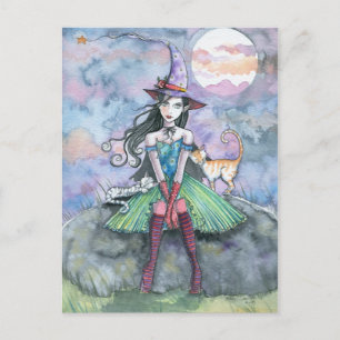 Hexenkatze Halloween-Postkarte 'Süß und Sauer' Postkarte