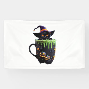 Hexenkatze Halloween Tasse - Niedlicher Schwarzer  Banner