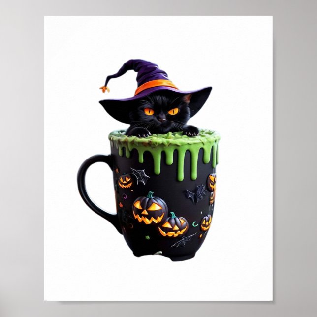 Hexenkatze Halloween Tasse - Niedlicher Schwarzer  Poster (Vorne)