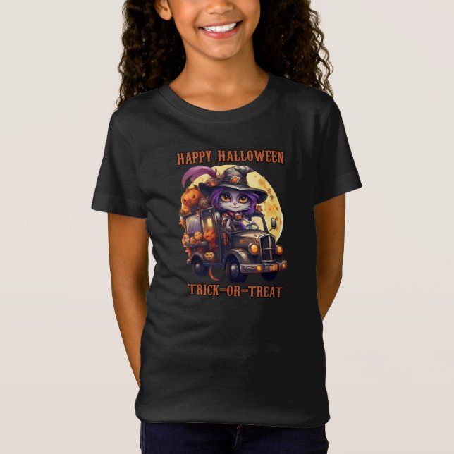 Hexenkatze Halloween Trucker Kinder Spooky Festive T-Shirt (Vorderseite)