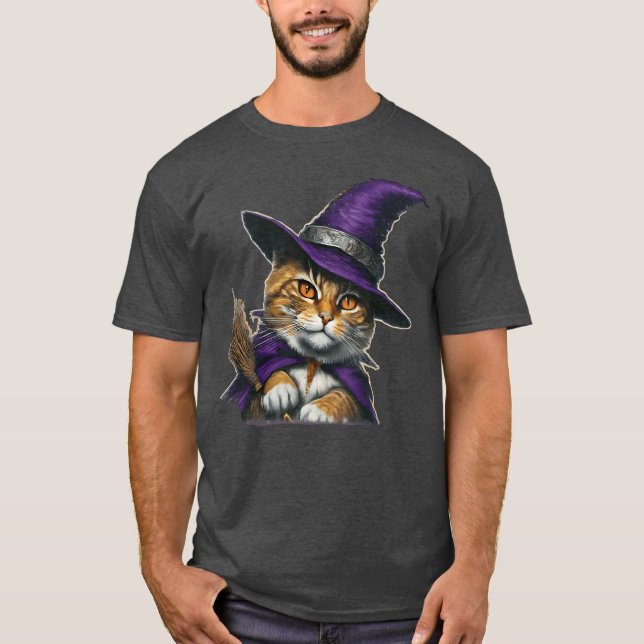 Hexenkatze Halloween Vintag T-Shirt (Vorderseite)
