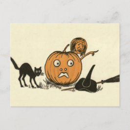 Hexenkatze-Kürbislaterne Postkarte