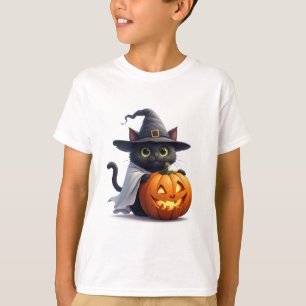 Hexenkatze mit Jack O Lantern Halloween-Thema 🎃 T-Shirt