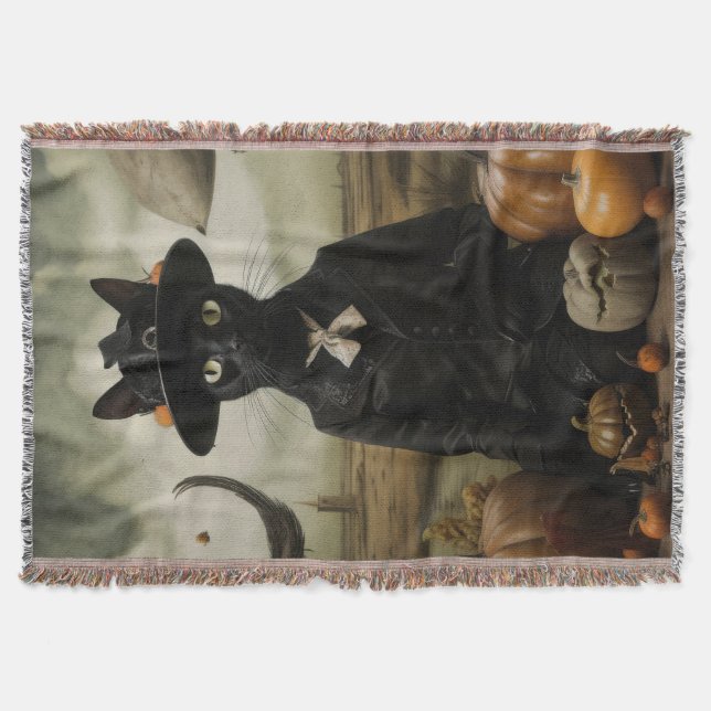Hexenkatze mit Kürbissen  Decke (Vorderseite)