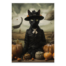 Hexenkatze mit Kürbissen Fotodruck