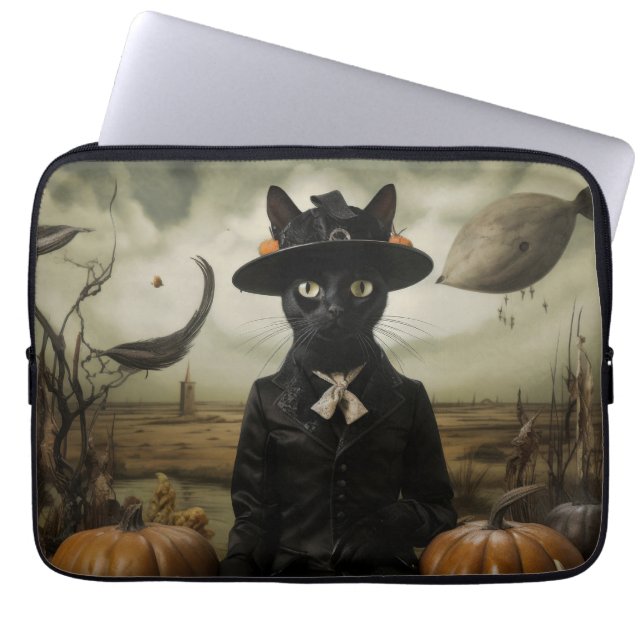 Hexenkatze mit Kürbissen  Laptopschutzhülle (Vorderseite)