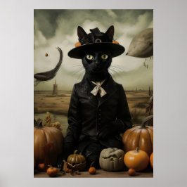 Hexenkatze mit Kürbissen Poster