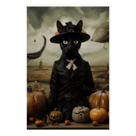 Hexenkatze mit Kürbissen Poster