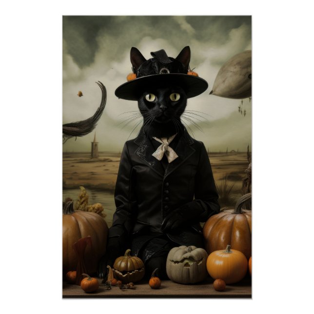 Hexenkatze mit Kürbissen  Poster (Vorderseite)