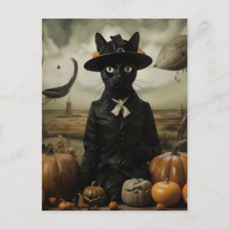 Hexenkatze mit Kürbissen Postkarte