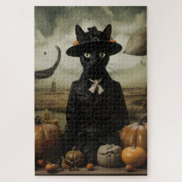 Hexenkatze mit Kürbissen Puzzle