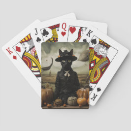 Hexenkatze mit Kürbissen Spielkarten