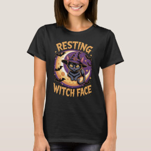 Hexenkatze mit schwarzem KatzenHalloween-Katzenjam T-Shirt