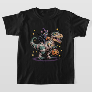 Hexenkatze reitet auf Mumien-T-Rex – Süßer Hallowe T-Shirt