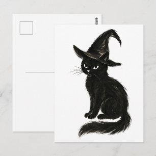 Hexenkatze – Schwarze Tinte Halloween-Illustration Postkarte