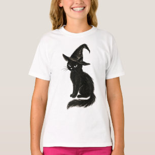 Hexenkatze – Schwarze Tinte Halloween-Illustration T-Shirt